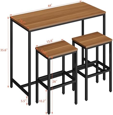 Yongchuang Bar Table and Chairs Set for 2, Wood Metal Table with 2 Stools, alternate view 3