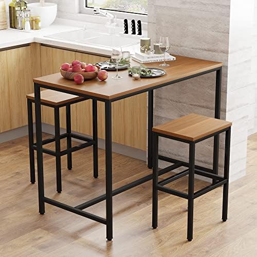 Yongchuang Bar Table and Chairs Set for 2, Wood Metal Table with 2 Stools, alternate view 4
