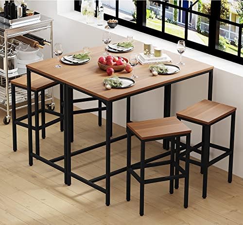 Yongchuang Bar Table and Chairs Set for 2, Wood Metal Table with 2 Stools, alternate view 5