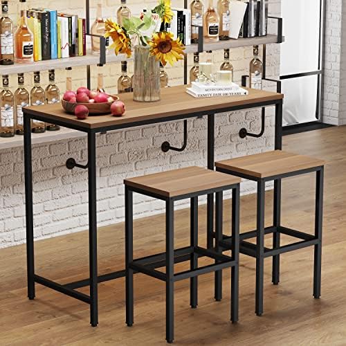 Yongchuang Bar Table and Chairs Set for 2, Wood Metal Table with 2 Stools, alternate view 6