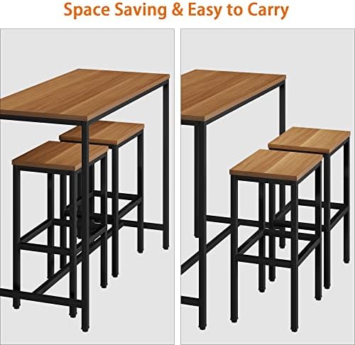 Yongchuang Bar Table and Chairs Set for 2, Wood Metal Table with 2 Stools, alternate view 7