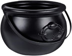 Zcaukya Halloween Large Cauldron, 7.4" Black Plastic Witch Pot with Handle, Vintage Cauldron Candy Bowl for