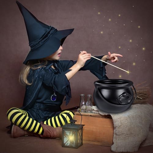 Zcaukya Halloween Large Cauldron, 7.4" Black Plastic Witch Pot with Handle, Vintage Cauldron Candy Bowl for, alternate view 2