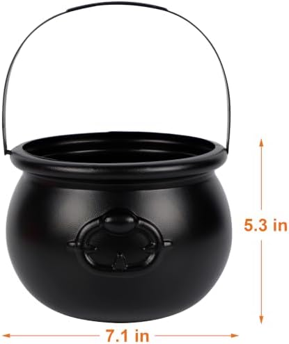 Zcaukya Halloween Large Cauldron, 7.4" Black Plastic Witch Pot with Handle, Vintage Cauldron Candy Bowl for, alternate view 3