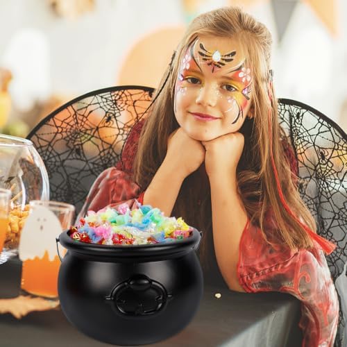 Zcaukya Halloween Large Cauldron, 7.4" Black Plastic Witch Pot with Handle, Vintage Cauldron Candy Bowl for, alternate view 4