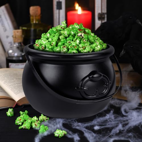 Zcaukya Halloween Large Cauldron, 7.4" Black Plastic Witch Pot with Handle, Vintage Cauldron Candy Bowl for, alternate view 5