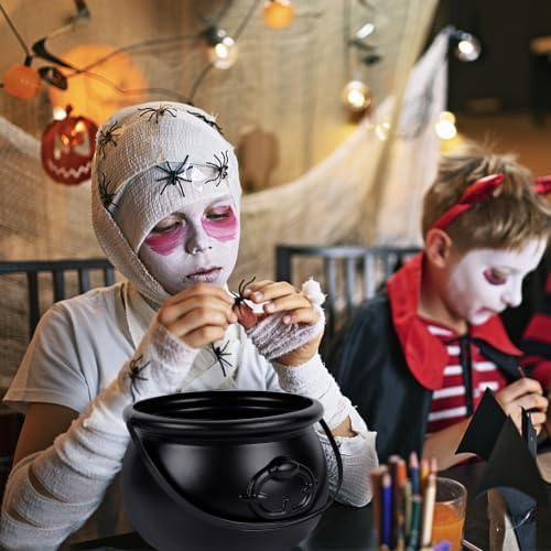 Zcaukya Halloween Large Cauldron, 7.4" Black Plastic Witch Pot with Handle, Vintage Cauldron Candy Bowl for, alternate view 6